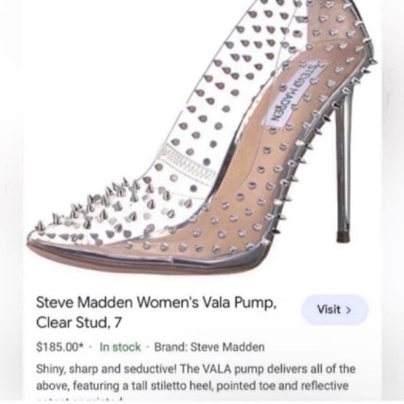 Women's Steve Madden Vala Pumps Clear Silver Spiked Size 5.5 - Picture 2 of 15